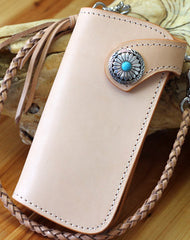 Handmade biker wallet leather vintage beige biker wallet chian Long wallet clutch purse for men - EverHandmade
