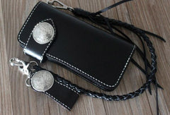 Handmade cool leather biker wallets black chain wallet Long wallet for men