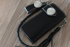 Handmade cool leather biker wallets black chain wallet Long wallet for men