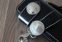 Handmade cool leather biker wallets black chain wallet Long wallet for men