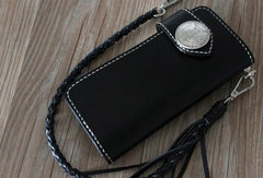 Handmade cool leather biker wallets black chain wallet Long wallet for men