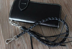 Handmade cool leather biker wallets black chain wallet Long wallet for men