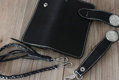 Handmade cool leather biker wallets black chain wallet Long wallet for men