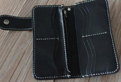 Handmade cool leather biker wallets black chain wallet Long wallet for men