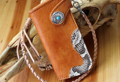 Handmade biker wallet leather vintage brown biker wallet chian Long wallet clutch purse for men - EverHandmade