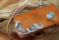 Handmade biker wallet leather vintage brown biker wallet chian Long wallet clutch purse for men - EverHandmade