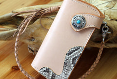 Handmade biker wallet leather vintage beige biker wallet chian Long wallet clutch purse for men - EverHandmade