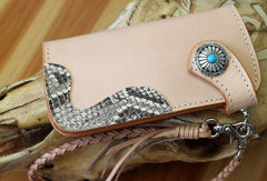 Handmade biker wallet leather vintage beige biker wallet chian Long wallet clutch purse for men - EverHandmade
