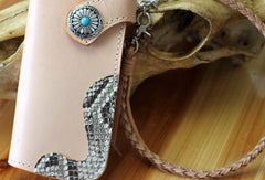 Handmade biker wallet leather vintage beige biker wallet chian Long wallet clutch purse for men - EverHandmade