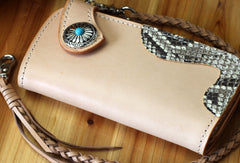 Handmade biker wallet leather vintage beige biker wallet chian Long wallet clutch purse for men - EverHandmade