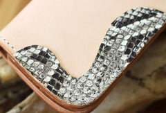 Handmade biker wallet leather vintage beige biker wallet chian Long wallet clutch purse for men - EverHandmade