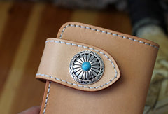Handmade biker wallet leather beige biker wallet chain bifold Long wallet purse clutch for men - EverHandmade