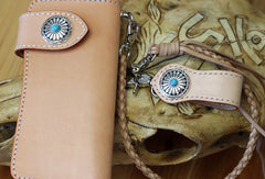 Handmade biker wallet leather beige biker wallet chain bifold Long wallet purse clutch for men - EverHandmade