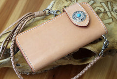 Handmade biker wallet leather beige biker wallet chain bifold Long wallet purse clutch for men - EverHandmade