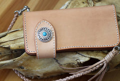 Handmade biker wallet leather beige biker wallet chain bifold Long wallet purse clutch for men - EverHandmade
