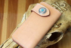 Handmade biker wallet leather beige biker wallet chain bifold Long wallet purse clutch for men - EverHandmade