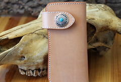 Handmade biker wallet leather beige biker wallet chain bifold Long wallet purse clutch for men - EverHandmade