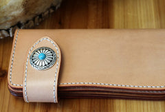 Handmade biker wallet leather beige biker wallet chain bifold Long wallet purse clutch for men - EverHandmade