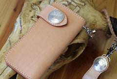 Handmade biker wallet leather beige biker wallet chain bifold Long wallet purse clutch for men - EverHandmade