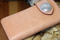 Handmade biker wallet leather beige biker wallet chain bifold Long wallet purse clutch for men - EverHandmade
