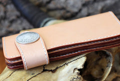 Handmade biker wallet leather beige biker wallet chain bifold Long wallet purse clutch for men - EverHandmade