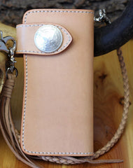 Handmade biker wallet leather beige biker wallet chain bifold Long wallet purse clutch for men - EverHandmade