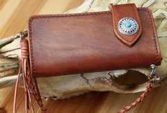 Handmade biker wallet leather vintage brown biker wallet chian Long wallet clutch purse for men - EverHandmade
