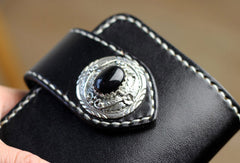 Handmade leather biker wallet black chain wallet bifold Long wallet for men - EverHandmade
