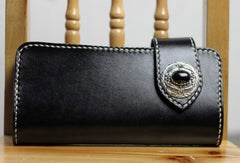 Handmade leather biker wallet black chain wallet bifold Long wallet for men - EverHandmade