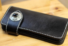 Handmade leather biker wallet black chain wallet bifold Long wallet for men