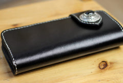 Handmade leather biker wallet black chain wallet bifold Long wallet for men