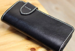 Handmade leather biker wallet black chain wallet bifold Long wallet for men