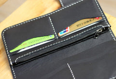 Handmade leather biker wallet black chain wallet bifold Long wallet for men