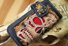 Handmade biker wallet Tooled leather skull chain biker wallet Chain Long wallet for men