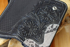 bikers wallet Handmade Biker Wallet Black Tooled Leather Wallet Biker Chain Wallets Cool Biker Wallets
