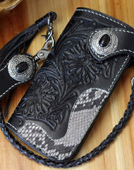wallets with chains for men Handmade Biker Wallet Black Tooled Leather Wallet Biker Chain Wallets Cool Biker Wallets