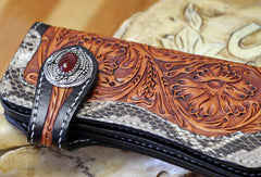 Handmade biker wallet leather floral tooled biker wallets chian bifold Long wallets for men