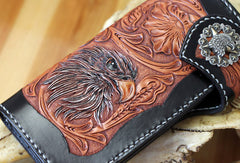 Handmade biker wallet leather floral eagle carved black chain wallet chain Long wallet for men - EverHandmade