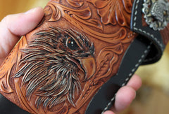 Handmade biker wallet leather floral eagle carved black chain wallet chain Long wallet for men - EverHandmade