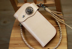 Handmade leather vintage men biker wallet bifold Long wallet purse clutch for men