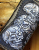 Handmade tooled biker wallet leather black blue skull carved chain wallet Long wallet clutch for men