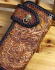 Handmade biker wallet brown leather Skull dragon carved biker wallet bifold Long wallet for men - EverHandmade