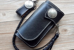 Handmade leather biker wallets black chain wallet Long wallet for men