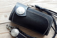 Handmade leather biker wallets black chain wallet Long wallet for men