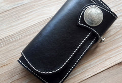 Handmade leather biker wallets black chain wallet Long wallet for men