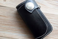 Handmade leather biker wallets black chain wallet Long wallet for men