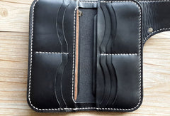 Handmade leather biker wallets black chain wallet Long wallet for men