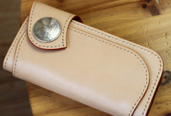 Handmade biker wallet beige leather men biker wallet with chain bifold Long wallet for men
