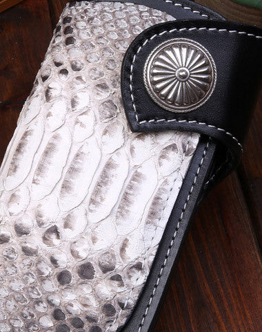 Handmade leather Long $biker trucker wallet leather chain men snake skin black wallet - EverHandmade