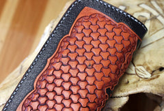 Handmade biker wallet black leather brave troops carved biker wallet chian bifold Long wallet for men - EverHandmade